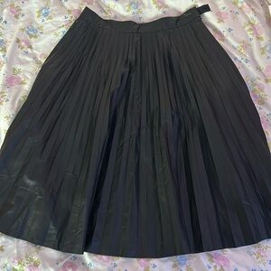 Black Pleated Faux Leather Skirt